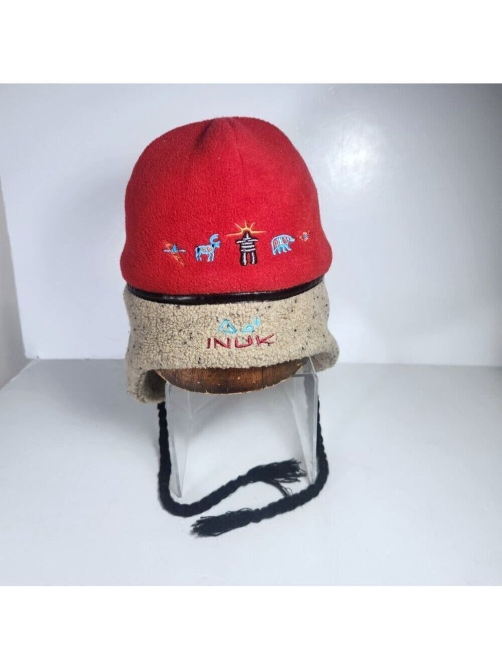 Inuk Fleece Hat with Ear Flaps Embroidered Native American Symbols Adult Small